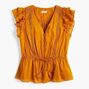 J. Crew Point Sur Flutter-sleeve Pom Pom top